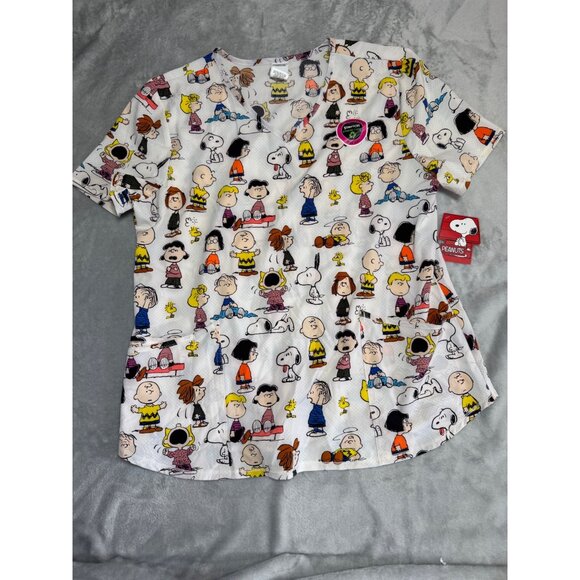 Peanuts Womens XL Scrub Top With Snoopy & Friends Print - Picture 7 of 13